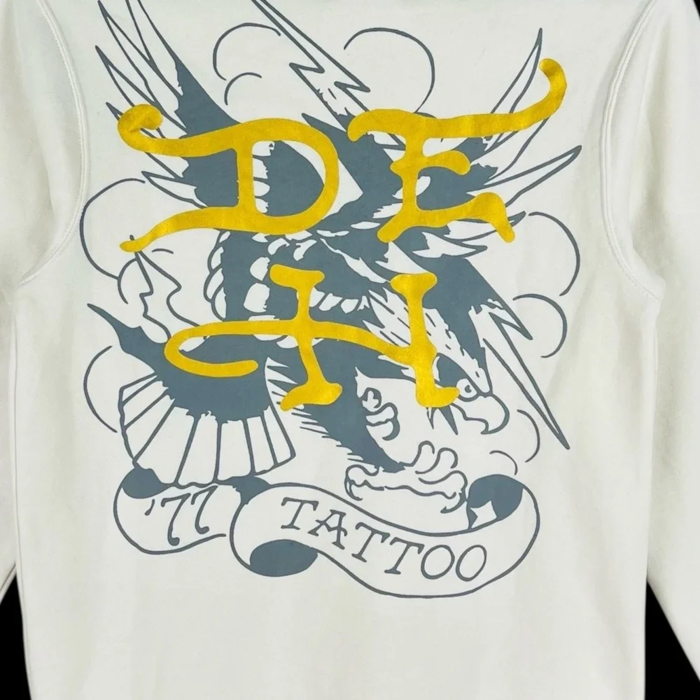 Ed Hardy Men's Ivory Pullover Hooded Sweatshirt Sz Small Tattoo Eagle Hearts NWT